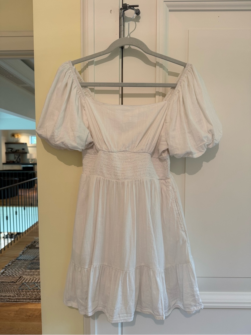 bp White Puff-Sleeve Smocked Mini Dress
